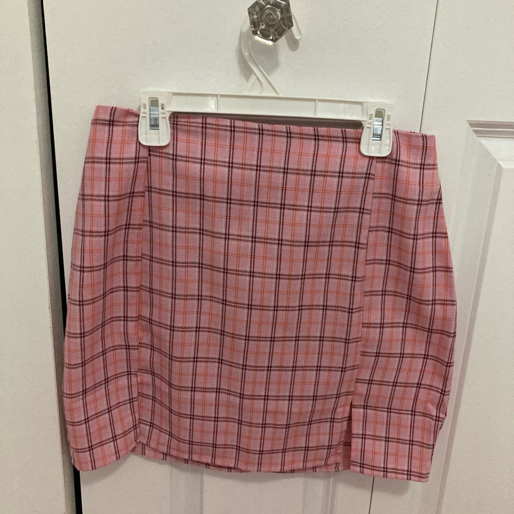 Pink and White Plaid Shein Mini Skirt